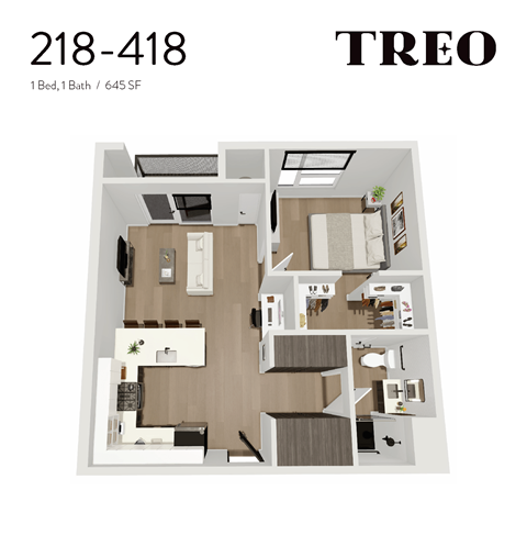Floor plan for 1 bed, 1 bath